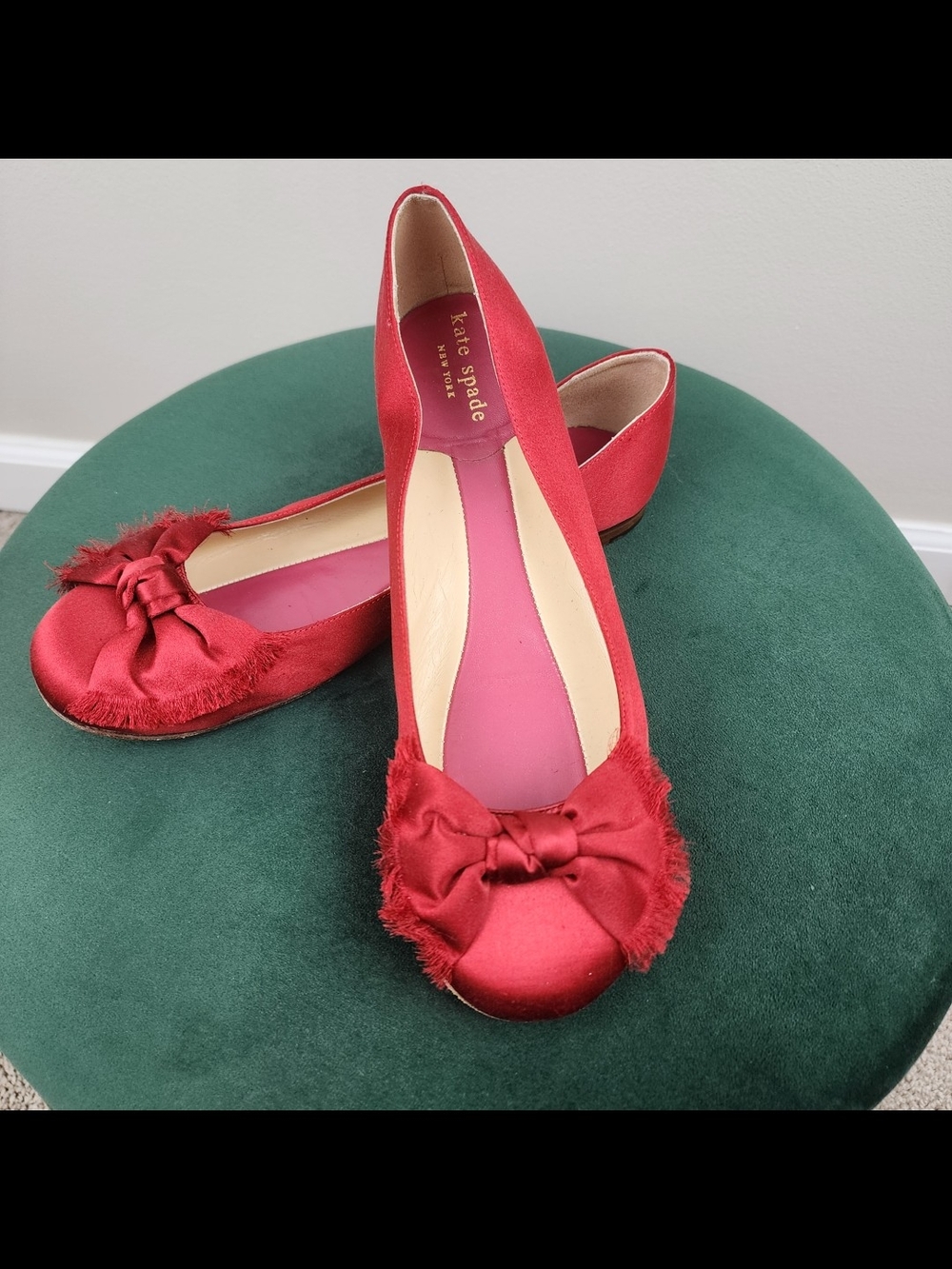 Kate Spade Red Satin Bow Ballet Flats
